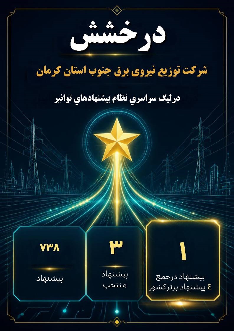 افتخار آفرینی کارکنان شرکت توزیع نیروی برق جنوب کرمان در سومین لیگ سراسری نظام پیشنهادهای توانیر