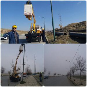 تبدیل ۱۵۰۰ متر شبکه زمینی روشنایی معابر کمربندی کامیاران به شبکه هوایی