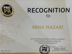 جایزه جهانی PRO PR Globe  در دستان مهربانوی ایرانی