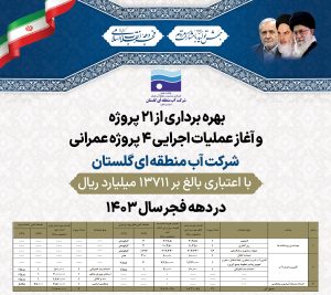 بهره‌برداری از ۲۱ پروژه و آغاز عملیات اجرایی ۴ پروژه عمرانی آب منطقه ای گلستان
