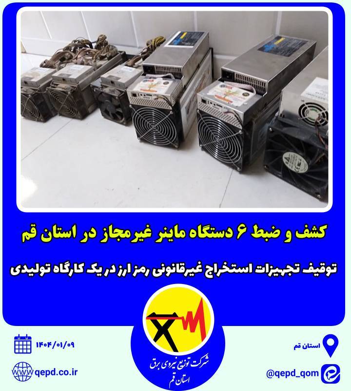 ضبط ۶ دستگاه ماینر غیرمجاز در استان قم