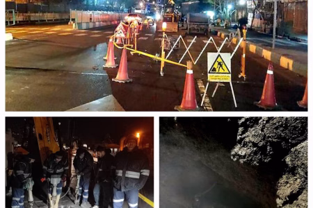 عملیات موفق شبانه آبفای منطقه ۲ برای ترمیم خط لوله خیابان دماوند