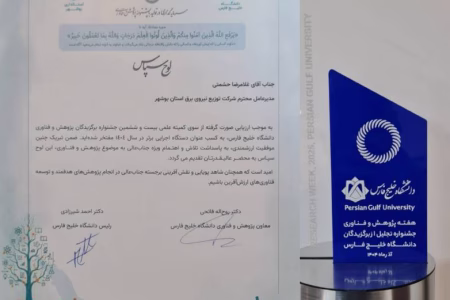 مدیرعامل شرکت توزیع نیروی برق بوشهر، مدیر دستگاه اجرایی برتر جشنواره پژوهش و فناوری شد