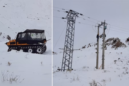 رفع عیب برق گردنه عسل‌کشان کوهرنگ در شرایط برفی